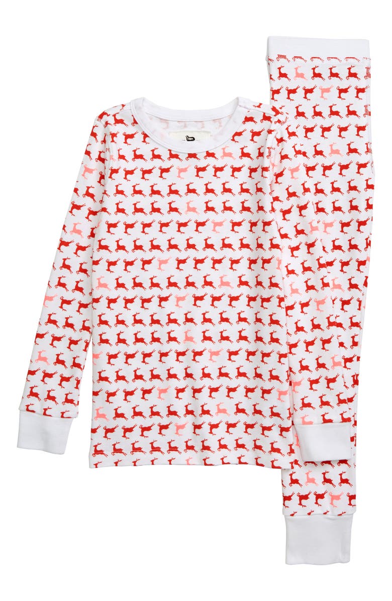 crewcuts by J.Crew Prancing Reindeer Fitted Two-Piece Pajamas, Main, color, 