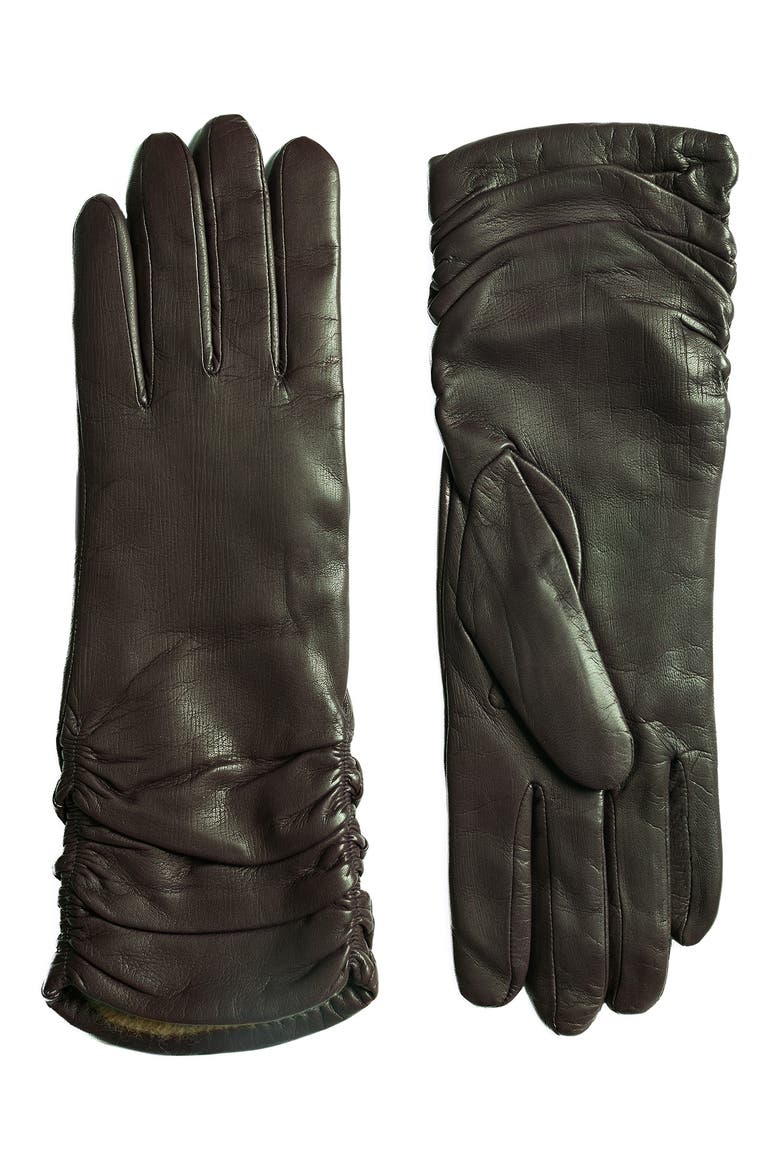 Meggan Silk Lined Leather Gloves, Main, color, FOREST GREEN