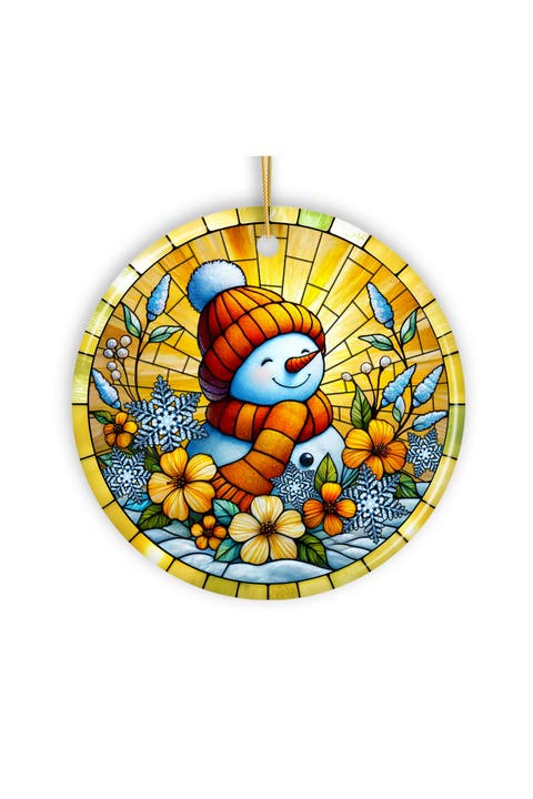 Sunburst Snowman Stained Glass Style Ornament