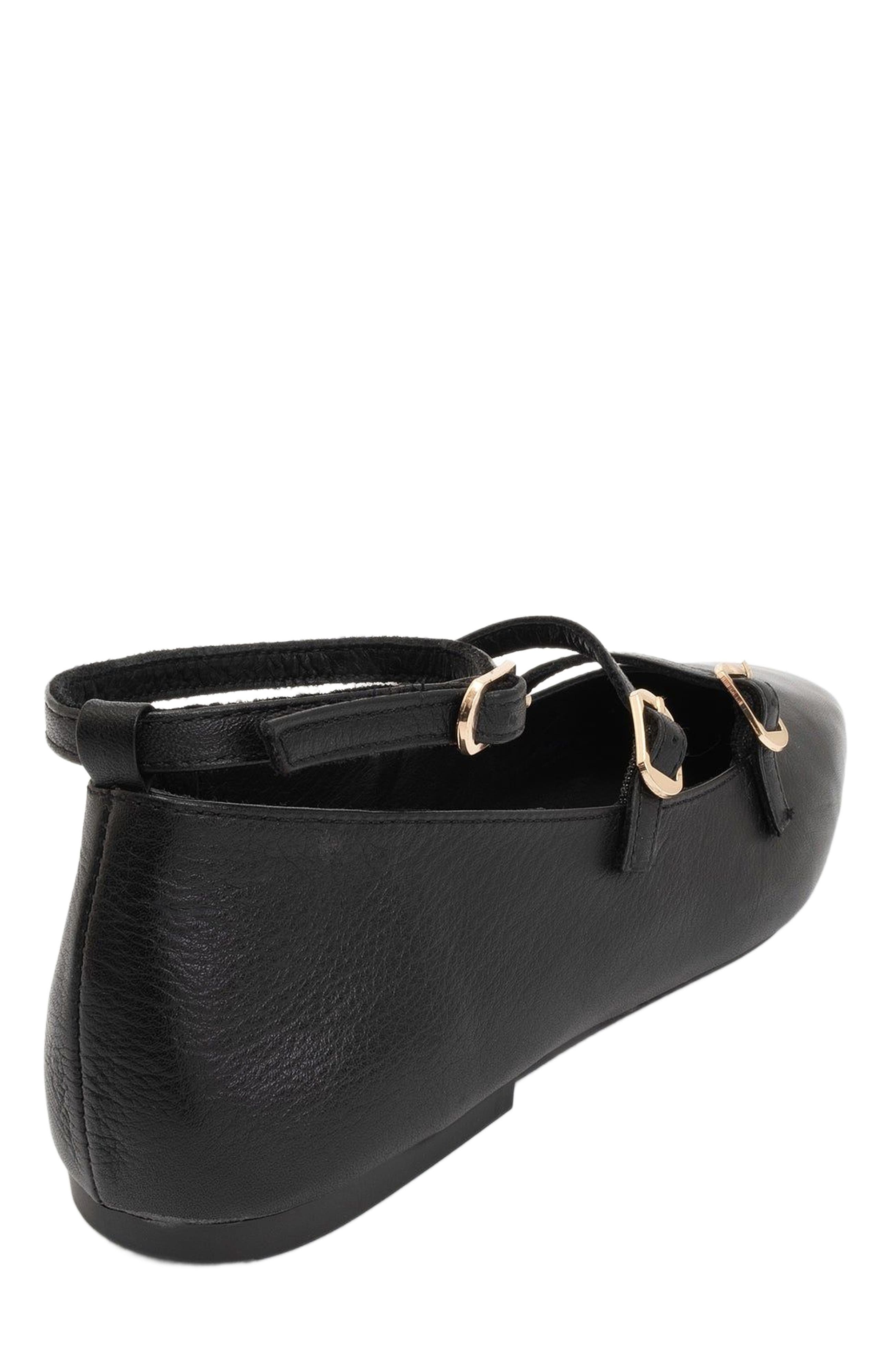 Forever & Always Shoes Serena Leather Mary Jane Flats, Alternate, color, Black Leather