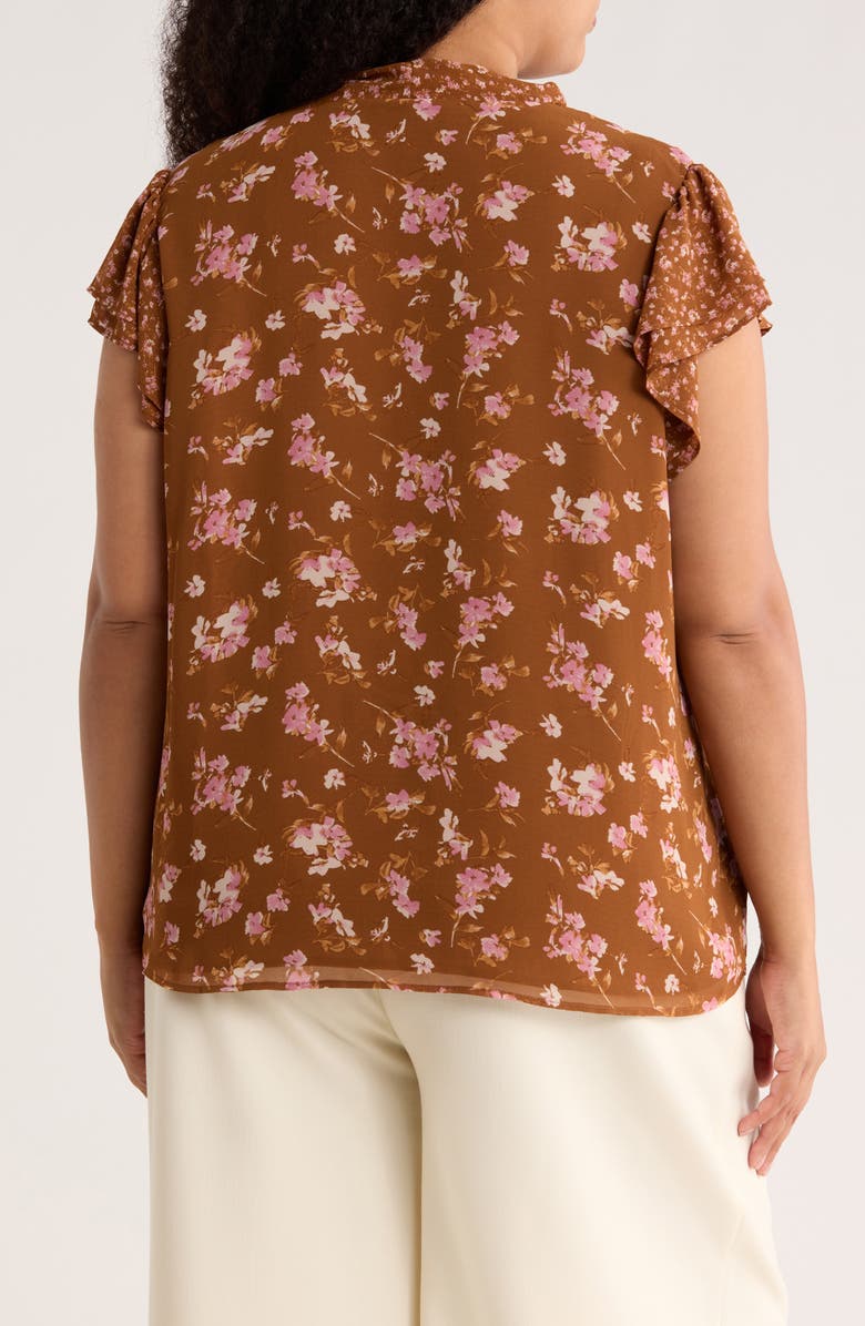 DR2 by Daniel Rainn Floral Tie Neck Cap Sleeve Top, Alternate, color, Root Beer