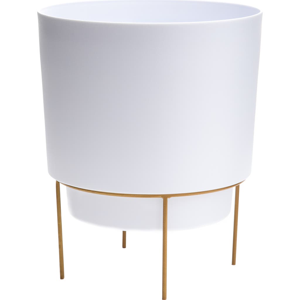 Bloem Hopson 10 Inches Casper White Planter W/ Metal Gold Stand In White