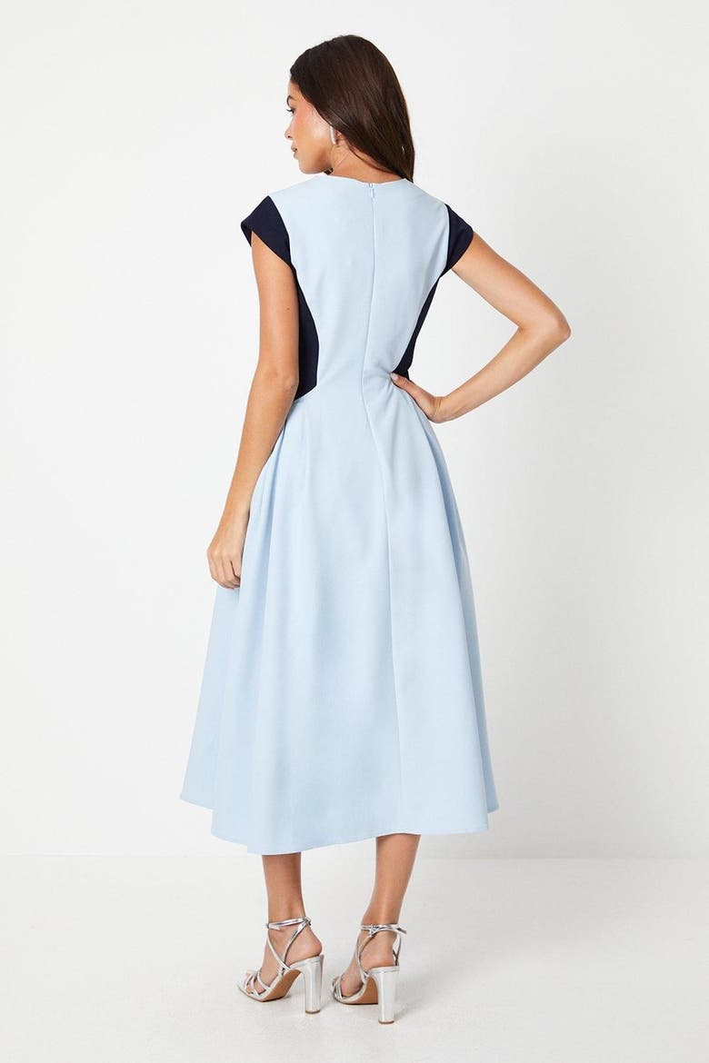 Crepe Color Block Midi Dress, Alternate, color, Pale Blue