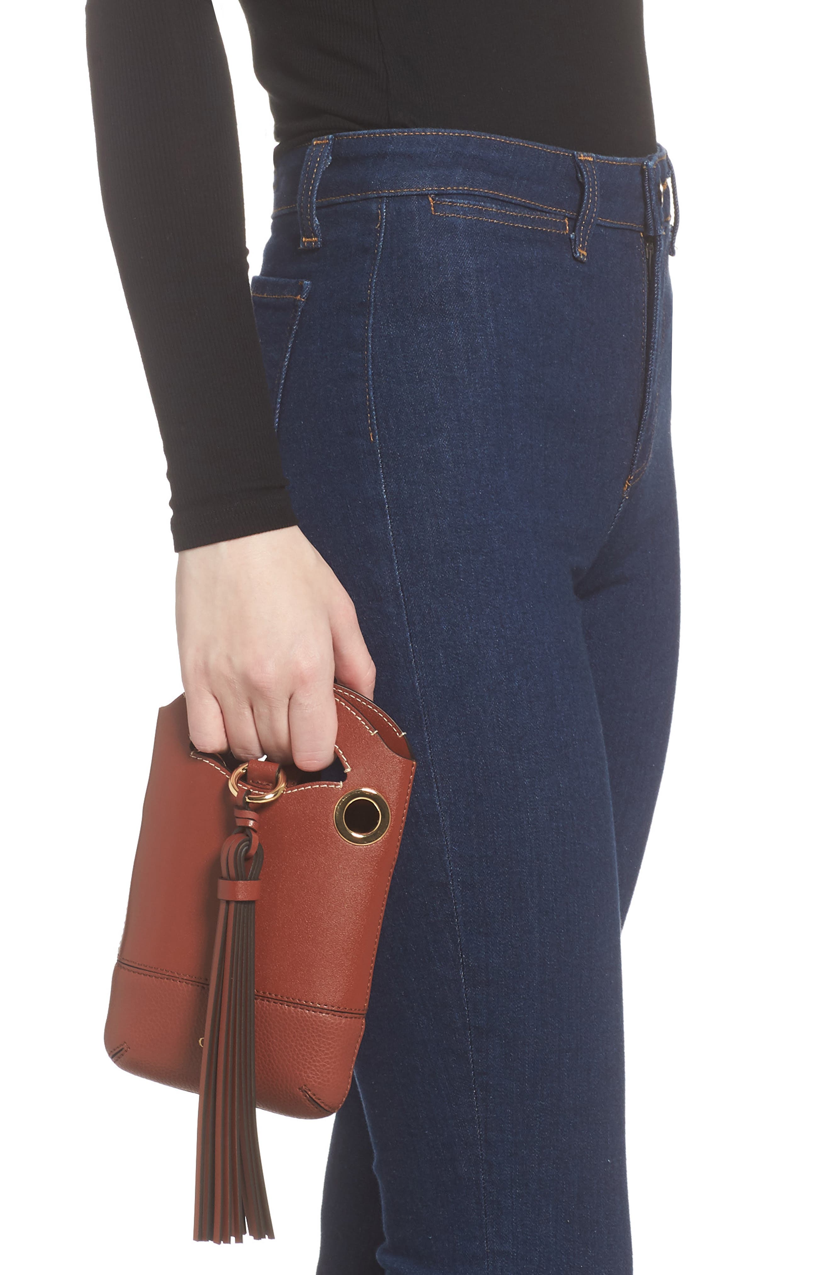 Chloè Walden Leather Phone Pouch, Alternate, color, SEPIA BROWN