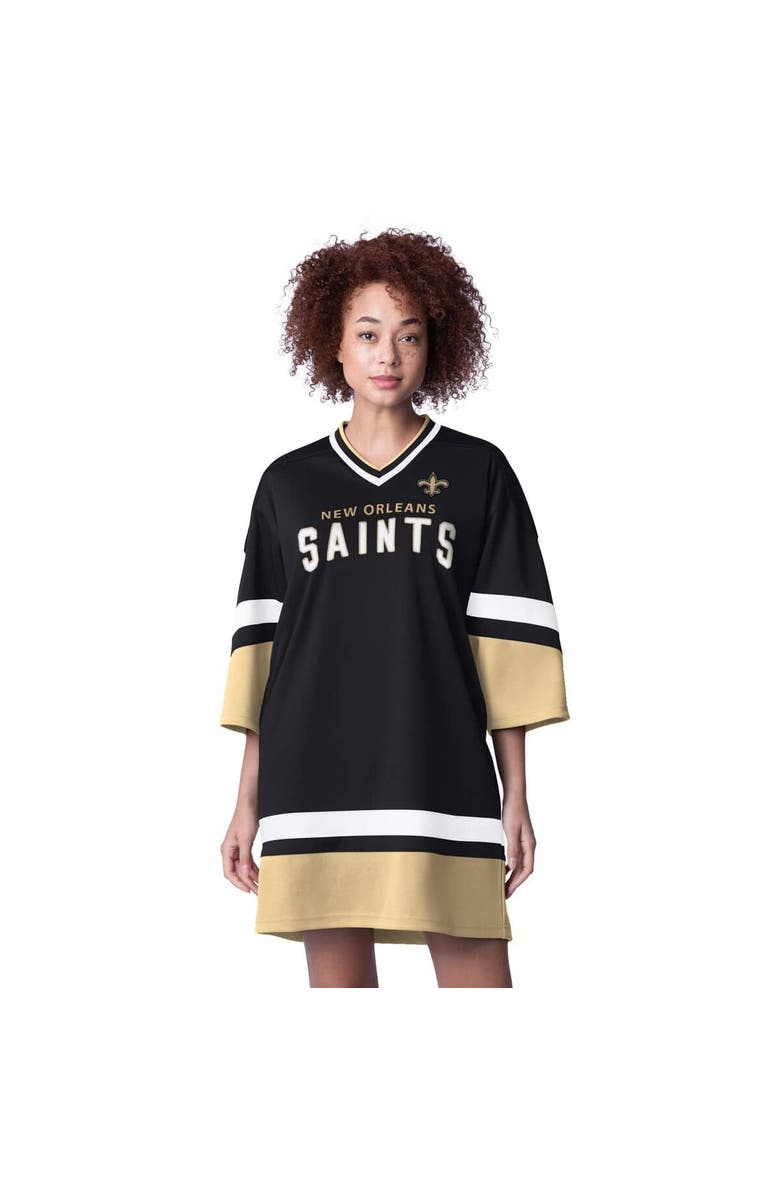 STARTER Women's Starter Black New Orleans Saints Slap Shot 3/4 Sleeve Sneaker Dress, Alternate, color, Black