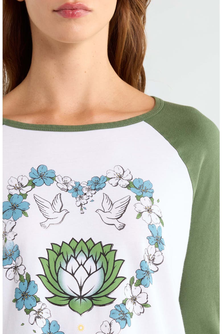 Heart Lotus Raglan Sleeve T-Shirt, Alternate, color, BRIGHT WHITE