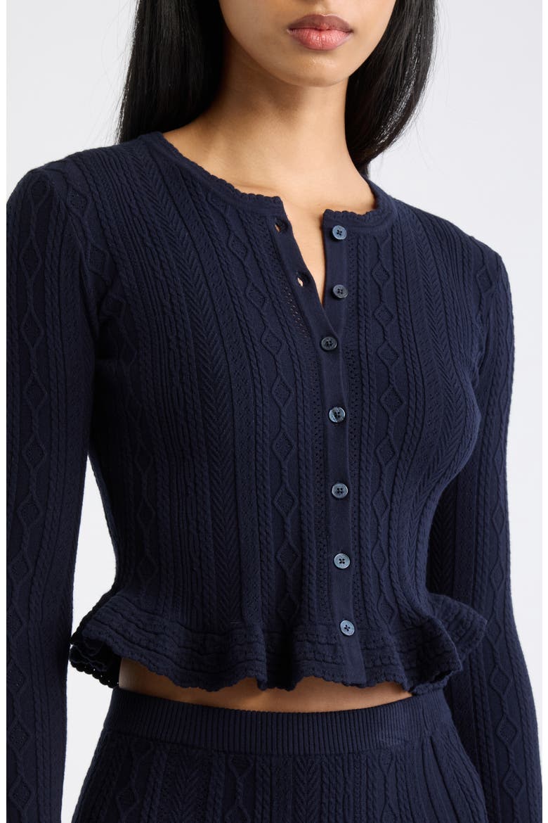 Orly Ruffle Hem Pointelle Cardigan, Alternate, color, MIDNIGHT KISS