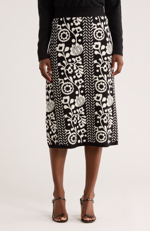 Floral Jacquard A-Lined Sweater Skirt