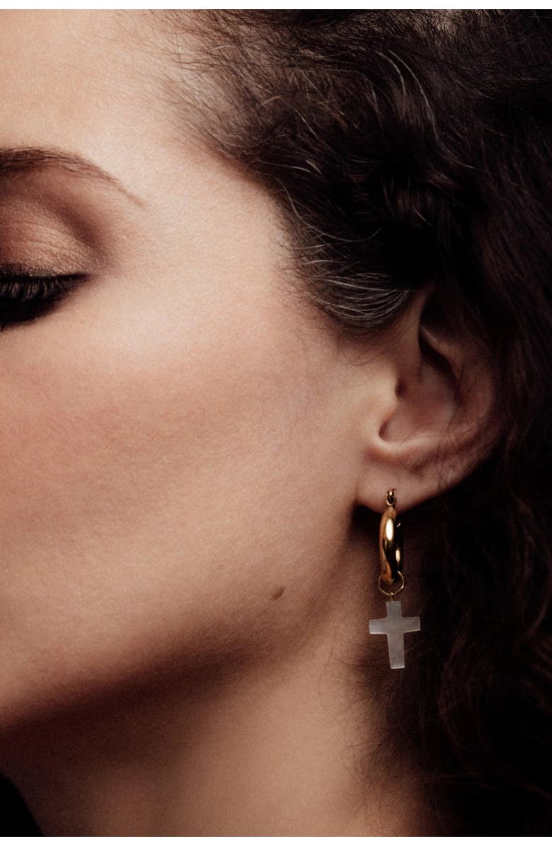 Freya Rose Gold Mini Hoops with Detachable Cross Charms, Alternate, color, Gold