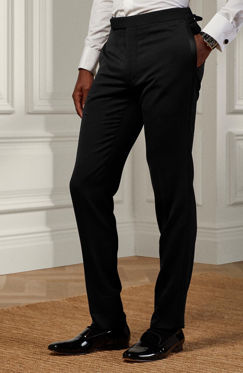 Ralph Lauren Purple Label Gregory Wool & Cashmere Barathea Tuxedo Pants, Alternate, color,