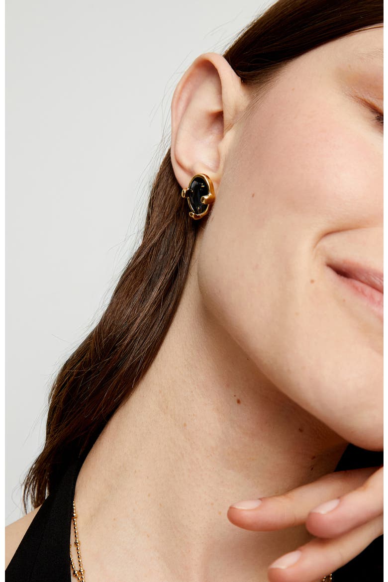 18K Gold-Plated Earrings with Black Faceted Crystal, Alternate, color, Gold