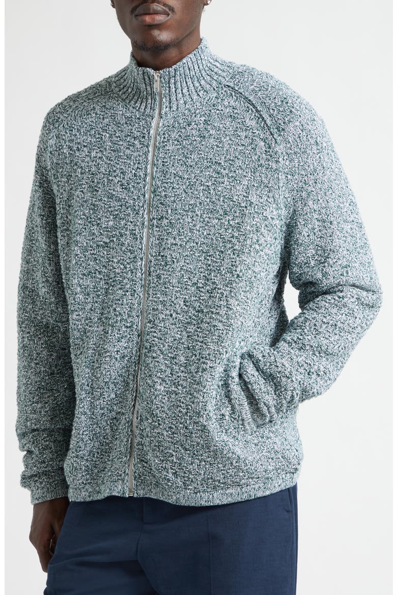 Mélange Cotton Blend Full Zip Sweater, Alternate, color, OFF-WHITE/ GREEN