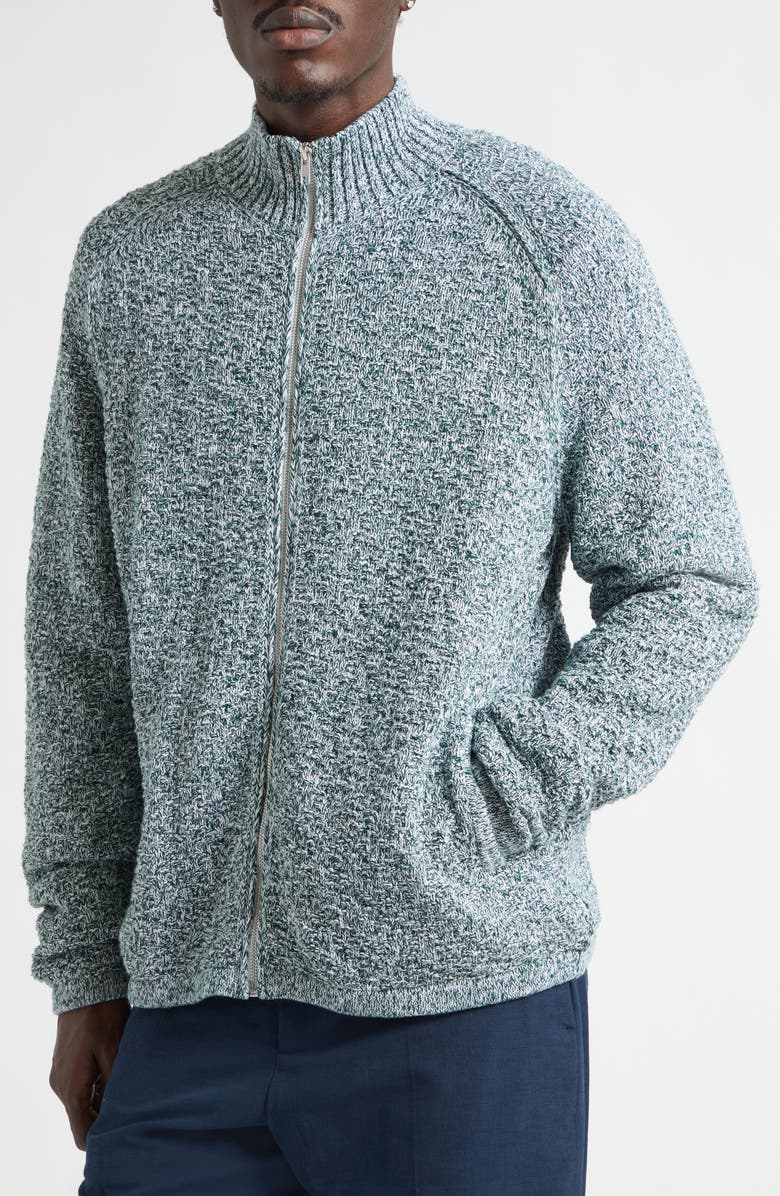 PALMES Mélange Cotton Blend Full Zip Sweater, Alternate, color, Off-White/ Green