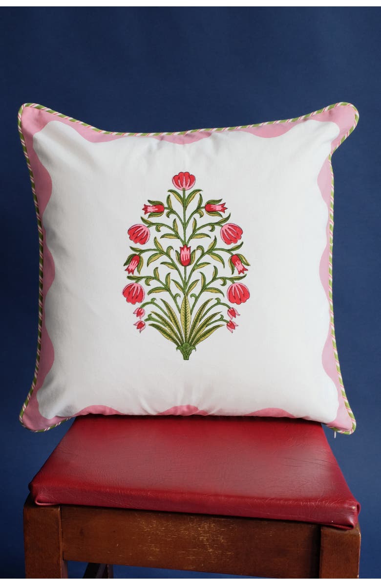 Inner Child Pink Scallop Flora Blockprint Pillow - Cover + Insert, Alternate, color, Pink Scallop