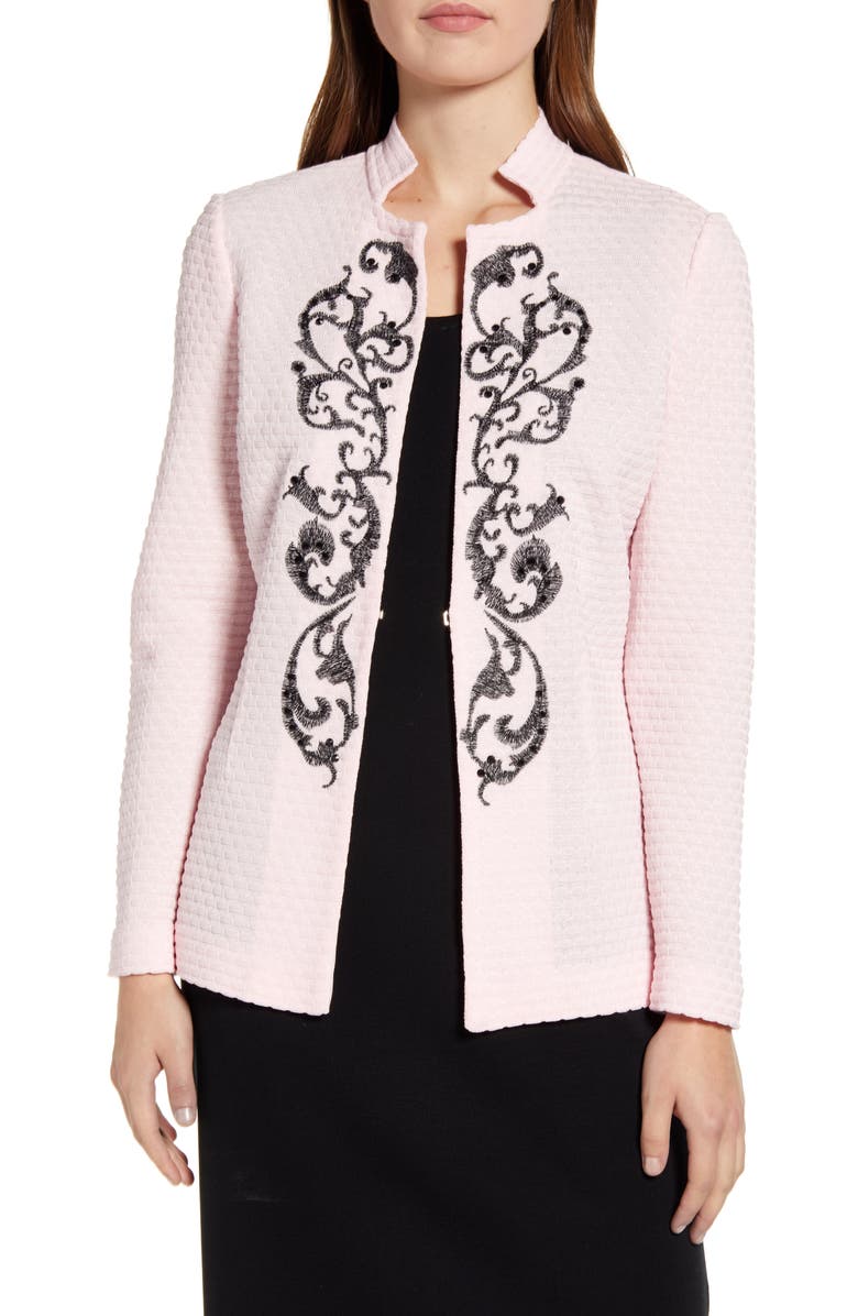 Ming Wang Embroidered Jacquard Knit Jacket, Main, color,