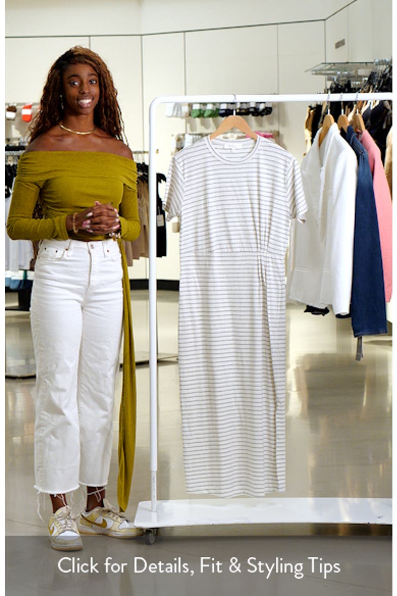 Stripe Pleated Side Cotton T-Shirt Dress video