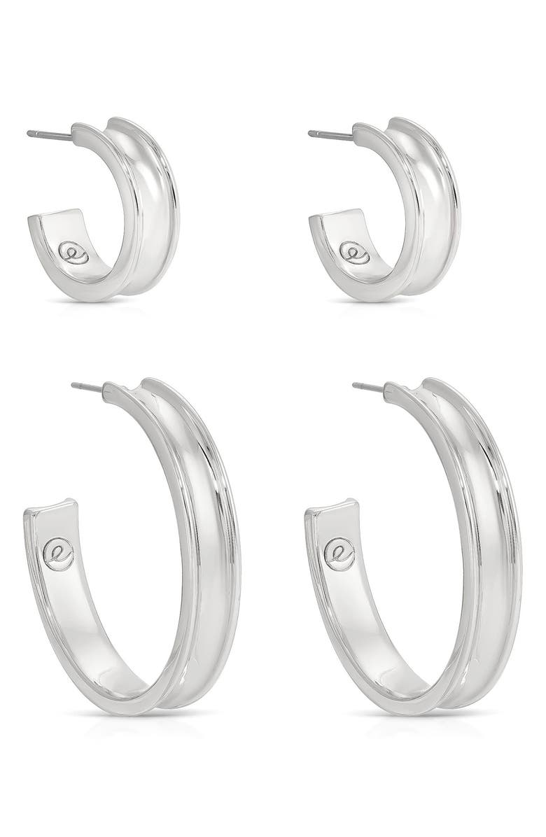 Ettika Groove Set of 2 Hoop Earrings, Main, color, Silver
