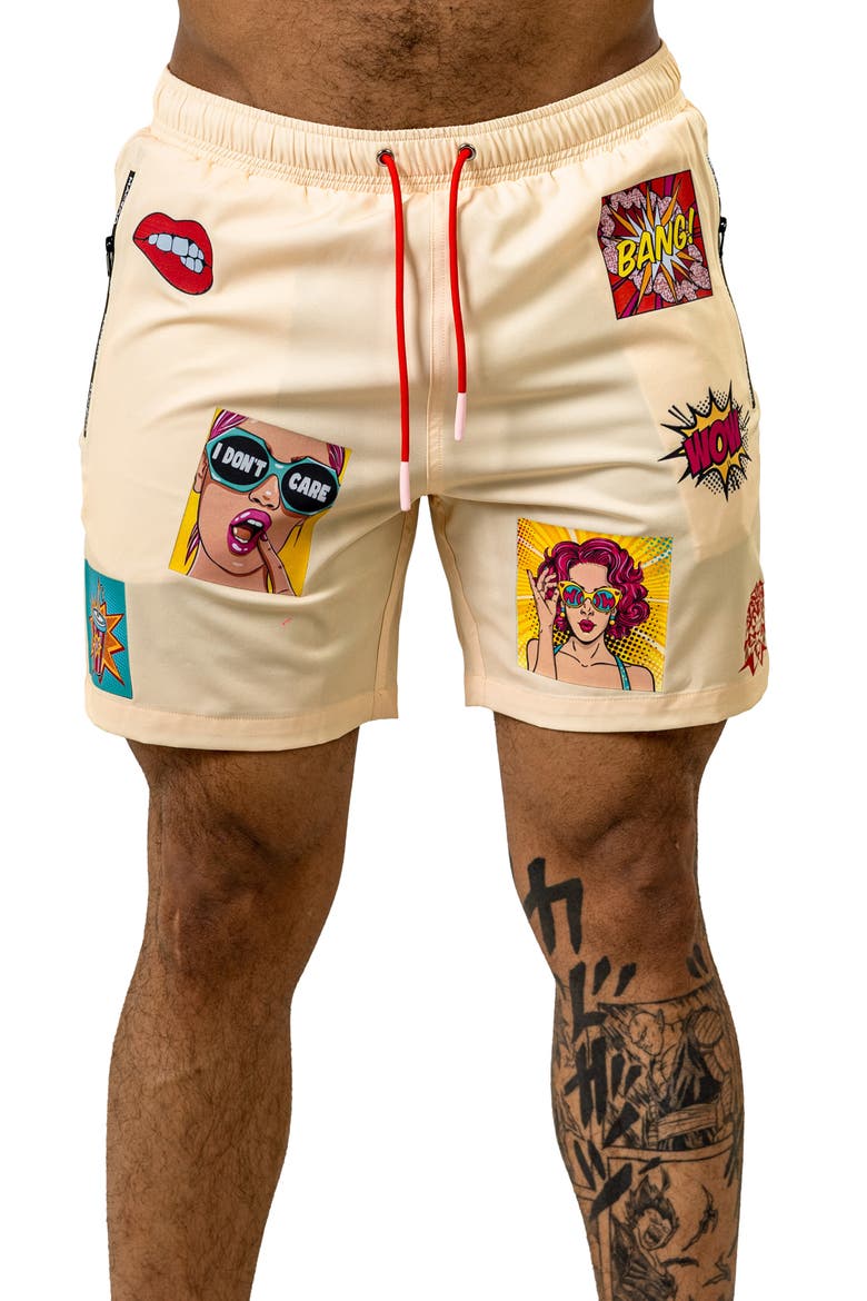 Swim Marthyr Print Swim Trunks, Main, color, YELLOW