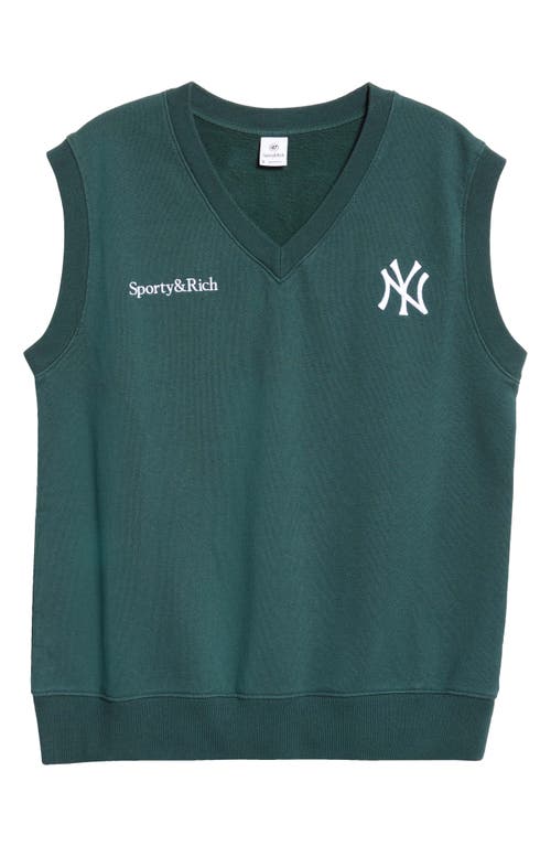 Sporty And Rich Sporty & Rich Yankees Embroidered Cotton Fleece Vest In Forest