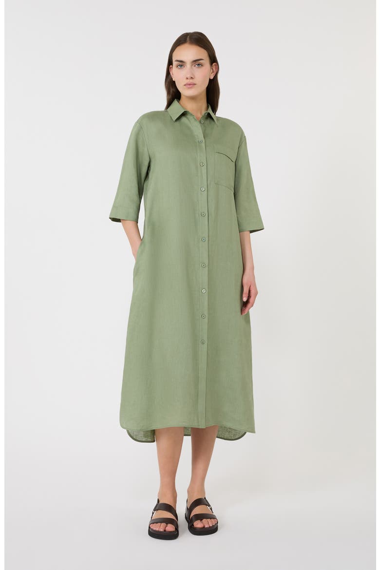 Tie Belt Linen Shirtdress, Alternate, color, SAGE GREEN