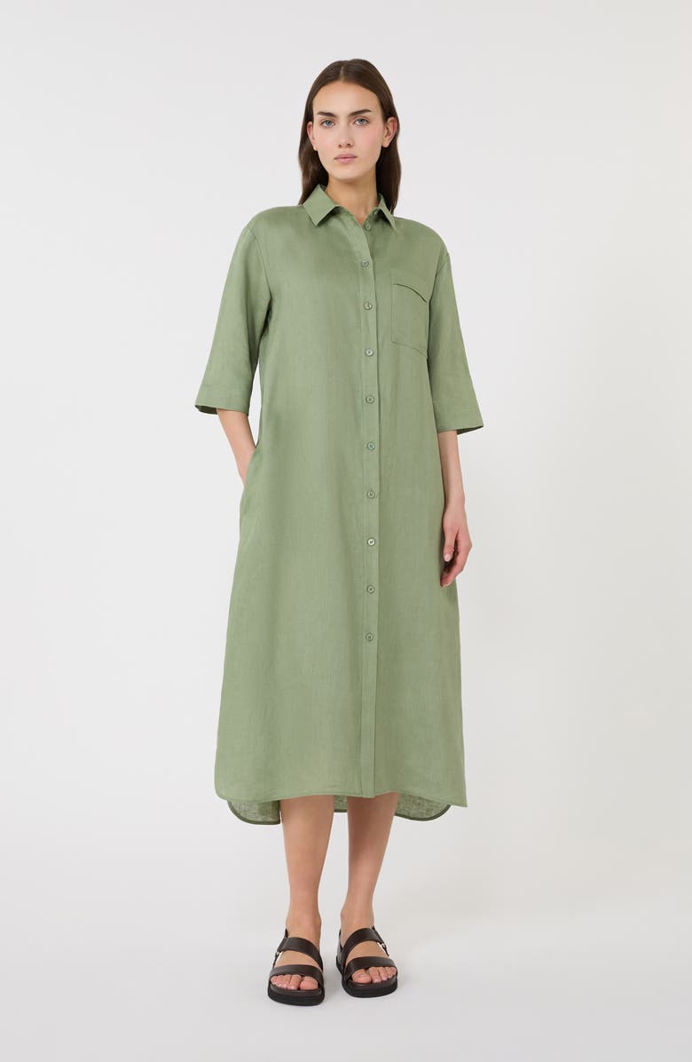 MM by Max Mara Tie Belt Linen Shirtdress, Alternate, color, Sage Green