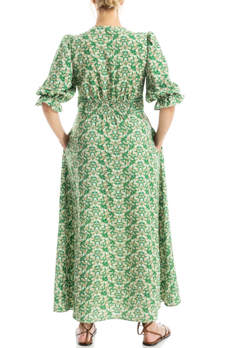 V-Neck Puff Sleeve Maxi Dress, Alternate, color, GREEN/ PINK