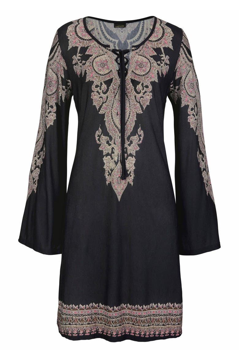 Lace Up Dress, Alternate, color, Black Printed