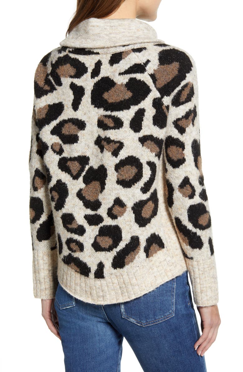 RD Style Leopard Jacquard Cowl Neck Sweater, Alternate, color, 