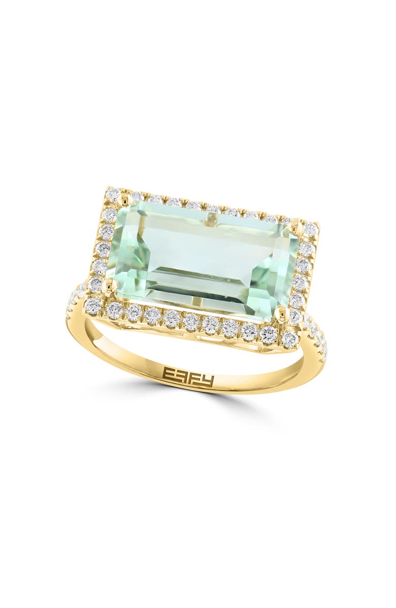 EFFY 14K Yellow Gold Emerald Cut Green Quartz Diamond Halo Ring - 0.43ct., Main, color, 
