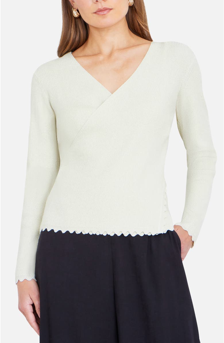 Yumi Metallic Thread Rib Wrap Knitted Top, Alternate, color, Ivory