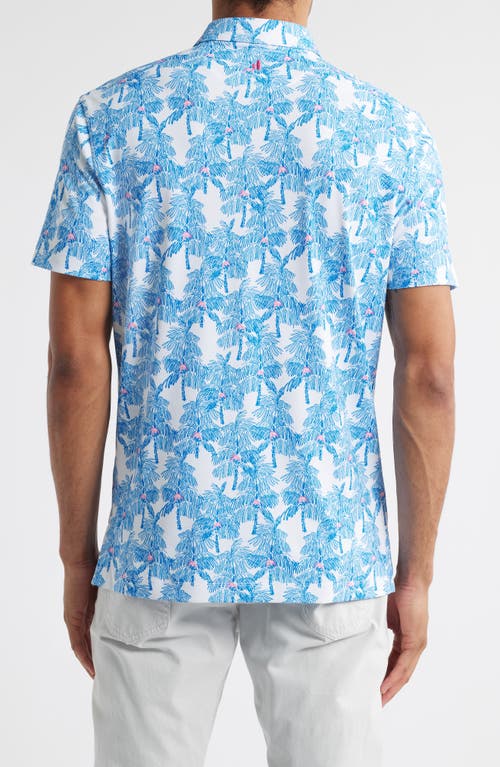 Johnnie-o The Grove Palm Tree Print Prep-formance Golf Polo In Palisades Blue