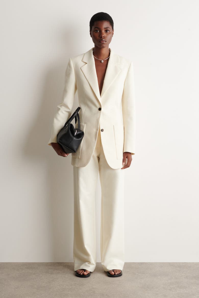 Single-breasted Bouclé Blazer, Alternate, color, WHITE