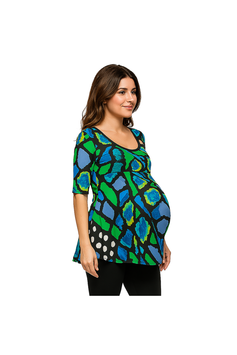 Maternity Butterfly Print Elbow Sleeve Casual Tunic Top, Alternate, color, Blue Multi