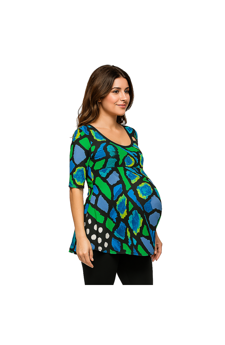 24seven Comfort Apparel Maternity Butterfly Print Elbow Sleeve Casual Tunic Top, Alternate, color, Blue Multi
