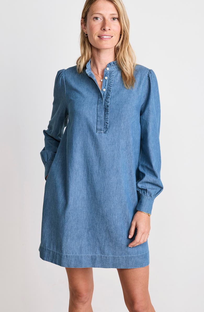 vineyard vines Popover Long Sleeve Chambray Dress, Alternate, color, Morning Mist