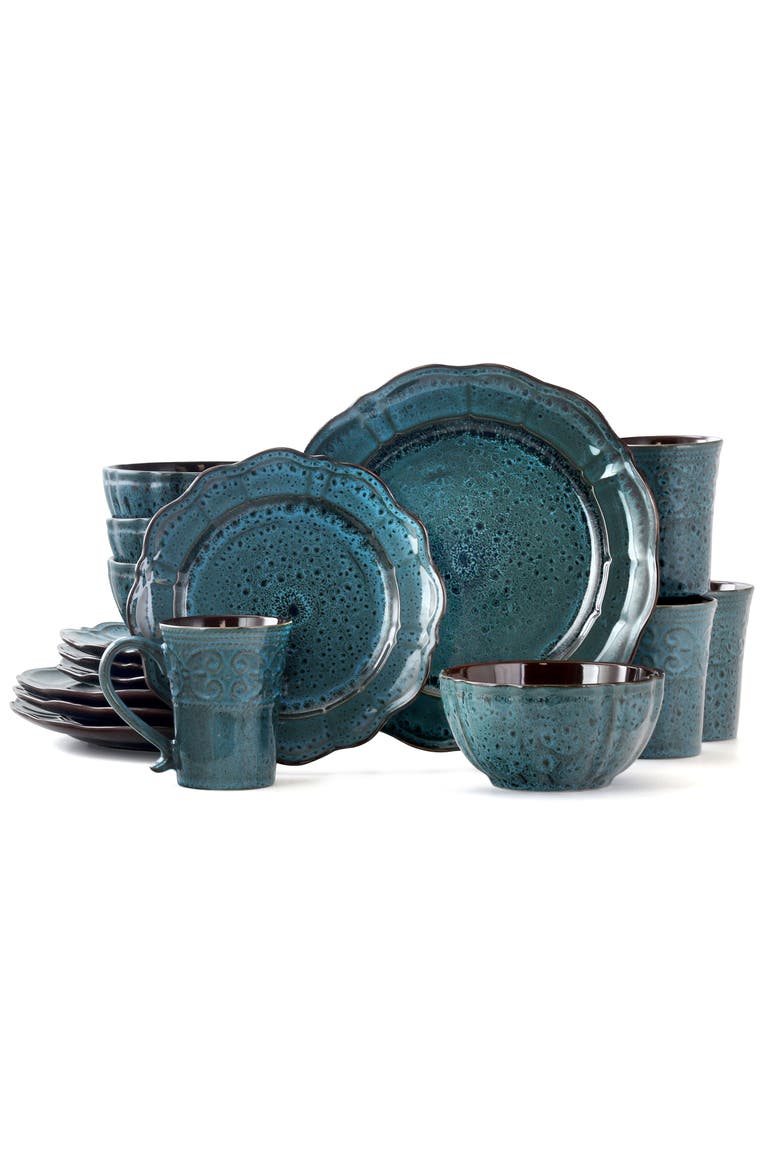 Lavish 16 Piece Dinnerware set with Complete Setting for 4, Main, color, Blue