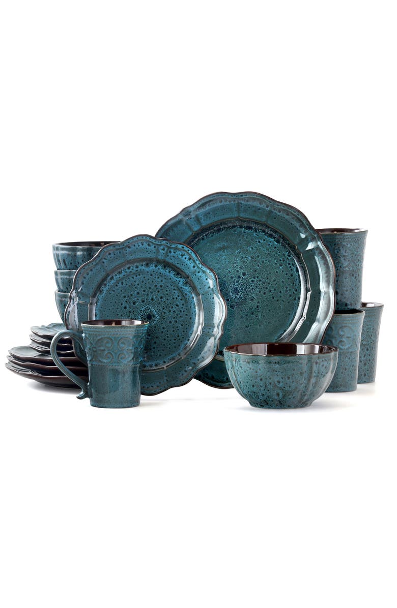 Elama Lavish 16 Piece Dinnerware set with Complete Setting for 4, Main, color, Blue