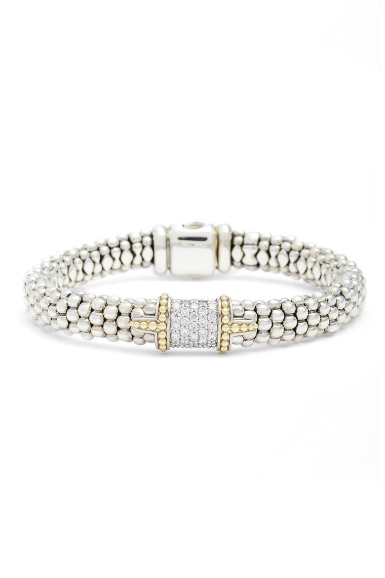 Diamond & Caviar Square Bracelet, Main, color, SILVER