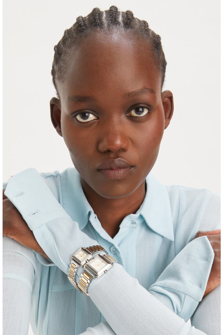 The Small Kira Square Bracelet Watch, 18mm x 18mm, Alternate, color, TWO TONE