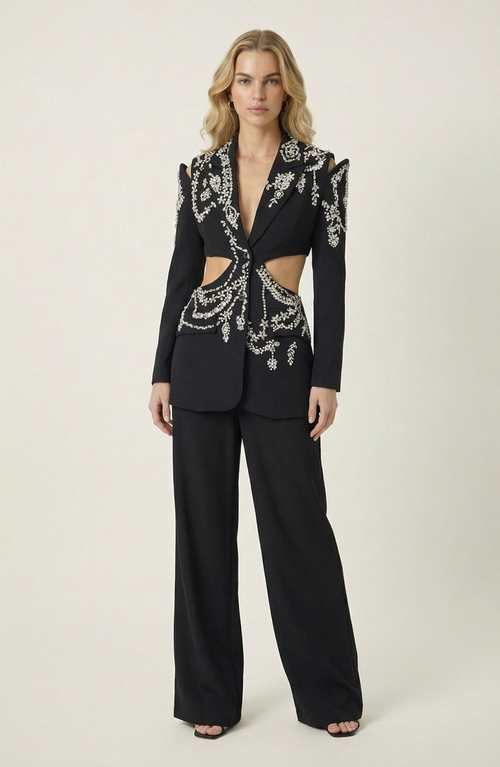 Modenaire Embellished Cutout Blazer In Multi