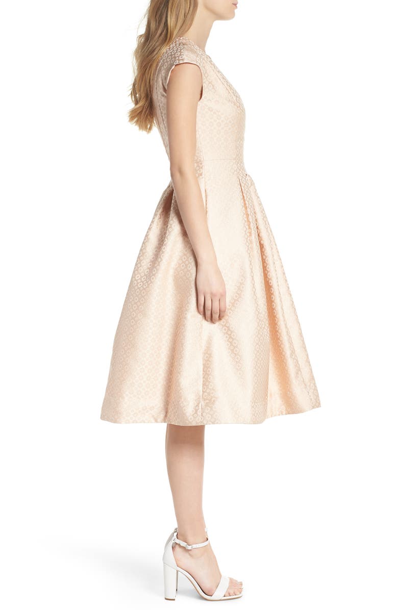 Gal Meets Glam Collection Grace Pleated Jacquard Fit & Flare Dress, Alternate, color,