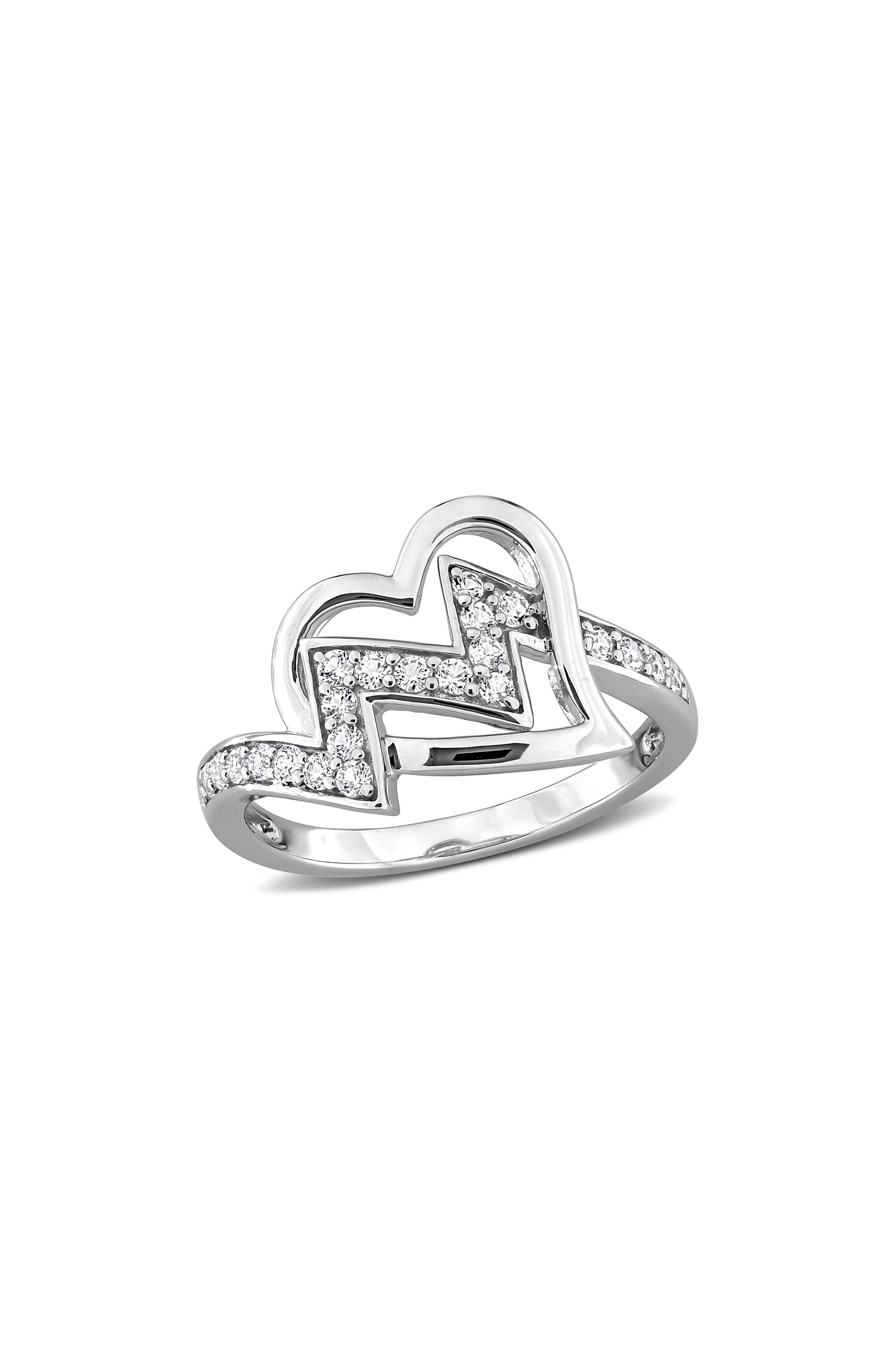 Sterling Silver Created White Sapphire Double Heart Ring