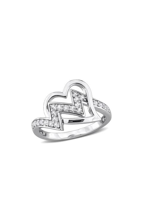 Sterling Silver Created White Sapphire Double Heart Ring