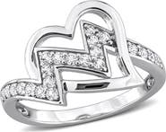 DELMAR Sterling Silver Created White Sapphire Double Heart Ring