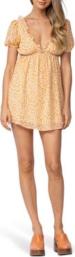 Sky to Moon Ditsy Floral Puff Sleeve Open Back Minidress