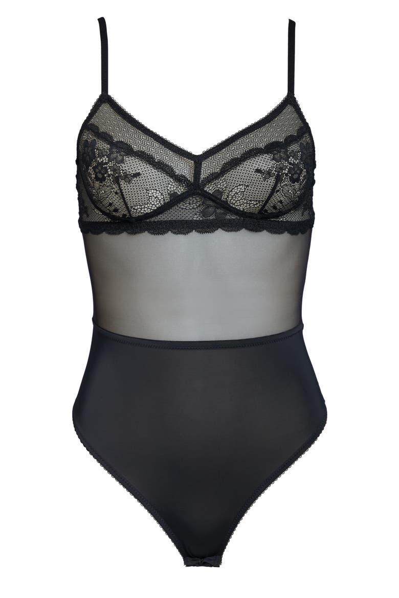 Jason Wu Collection Classic Lace Underwire Thong Bodysuit, Alternate, color, BLACK