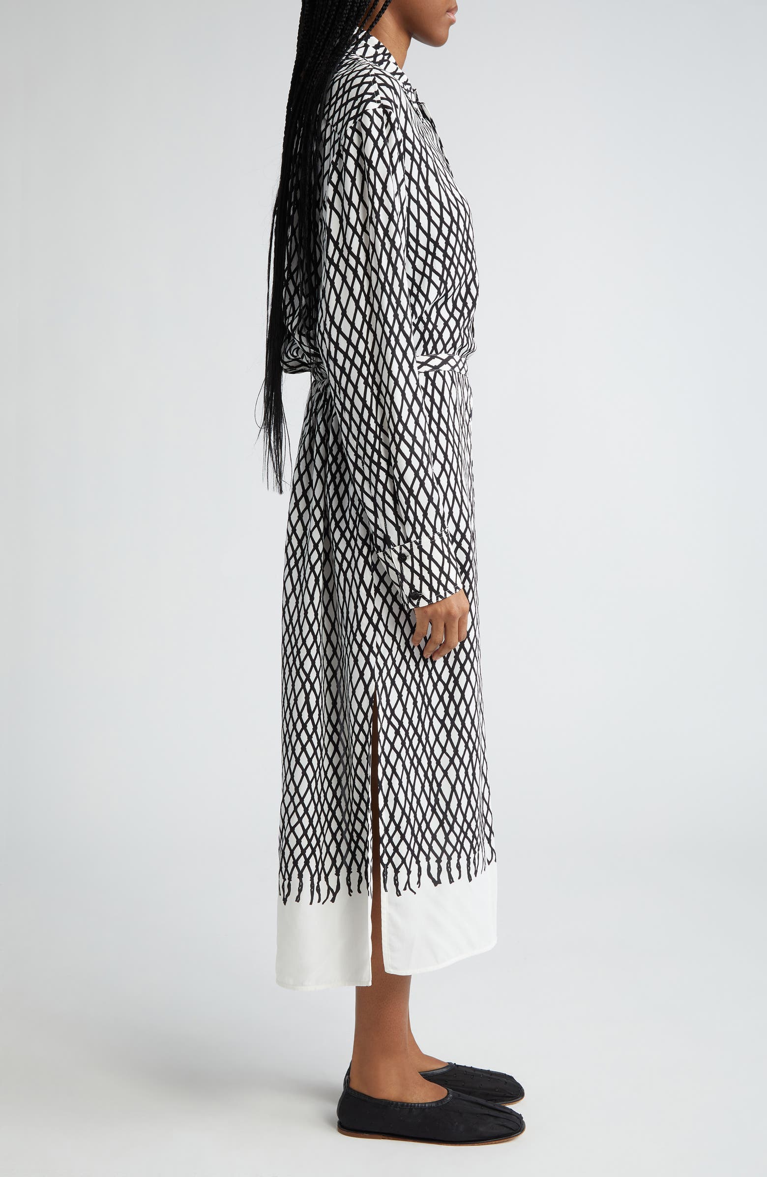 Proenza Schouler Bailey Net Print Long Sleeve Crepe Midi Shirtdress