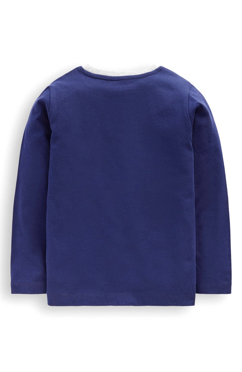 Mini Boden Kids' Star Appliqué Long Sleeve Cotton T-Shirt, Alternate, color, College Navy Star