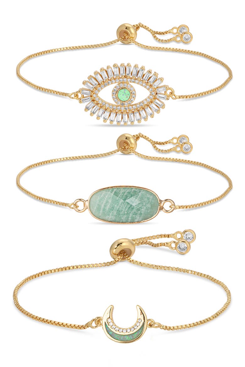 Jules Set of 3 Slider Bracelets, Main, color, GOLD/ GREEN