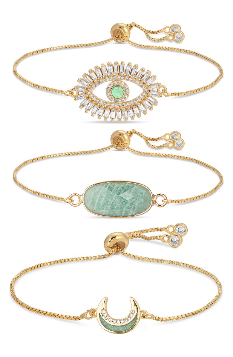 EYE CANDY LOS ANGELES Jules Set of 3 Slider Bracelets, Main, color, Gold/ Green